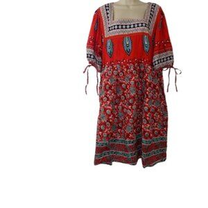 True Destiny Womens Babydoll Mini Dress Red Floral Tie Sleeves Plus 1X New